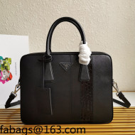Prada Men's Saffiano and Crocodile Calfskin Business Briefcase Bag 2VE368 Black 2021