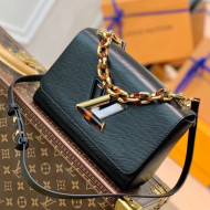 Louis Vuitton Twist MM Handbag in Epi Leather with Tortoise Shell M58715 Black 2021