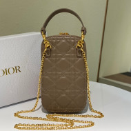 Dior Lady Dior Phone Holder in Taupe Grey Cannage Lambskin 2021