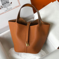 Hermes Touch Picotin Bag 22cm with Crocodile Embossed Leather Top Handle Caramel Brown/Gold 2020