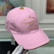 Prada Canvas Baseball Hat with Gold Logo Embroidery Pink 2020