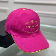 Prada Canvas Baseball Hat with Logo Embroidery Hot Pink 2020
