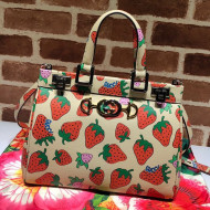 Gucci GG Gucci Strawberry Print Zumi Top Handle Bag ‎569712 2019