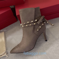 Valentino Rockstud Suede Heel Short Boots with Ties 80mm Grey 2020