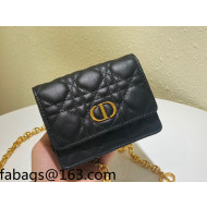 Dior Mini Caro Pouch with Chain in Black Supple Cannage Calfskin 2021