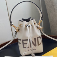 Fendi Mon Tresor Mini Bucket Bag in White Logo Leather 2020