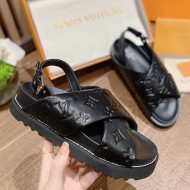 Louis Vuitton Paseo Flat Comfort Crossover Monogram Leather Sandals Black 2022