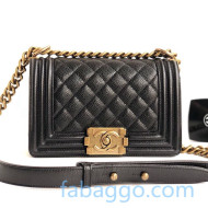 Chanel Quilted Grained Leather Small Classic Boy Flap Bag A67085 Black/Aged Gold 2020