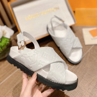 Louis Vuitton Paseo Flat Comfort Crossover Monogram Leather Sandals White 2022