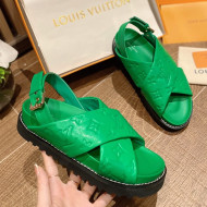 Louis Vuitton Paseo Flat Comfort Crossover Monogram Leather Sandals Green 2022
