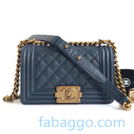 Chanel Quilted Grained Leather Small Classic Boy Flap Bag A67085 Blue/Aged Gold 2020