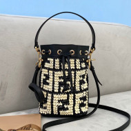 Fendi Raffia Mon Tresor Mini Bucket Bag Black/Beige 2021