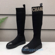 Chanel Knit Sock Flat Medium High Boots Black/White 2020
