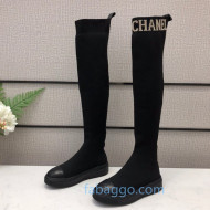 Chanel Knit Sock Over-Knee Flat High Boots Black/White 2020