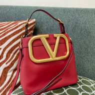 Valentino Supervee Calfskin Bucket Bag with Maxi VLogo Red 2021 1122