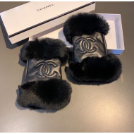 Chanel Lambskin and Rubbit Fur Gloves Black 2021 34