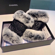 Chanel Lambskin and Rubbit Fur Gloves Black 2021 35