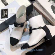Chanel Grained Calfskin Mid-Heel Short Boots with CC Bow White 2020