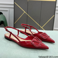 Valentino VLOGO SIGNATURE Patent Leather Slingback Flat Ballerina Deep Red 2022