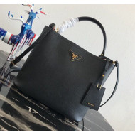 Prada Double Saffiano Leather Bucket Bag 1BA211 Black 2019