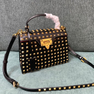 Valentino Small Rockstud Alcove Grainy Calfskin Handbag with All-Over Studs Black/Gold 2021 0488