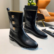 Chanel Calfskin CC Buckle Side Short Boots Black 2020