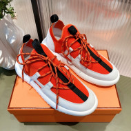 Hermes Duel Knit and Calfskin Sneakers Orange/Black 2021 01