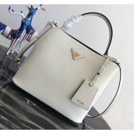 Prada Double Saffiano Leather Bucket Bag 1BA211 White 2019