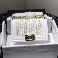 Chanel Small Boy Chanel Embroidered Calfskin Handbag A67085 White 2019