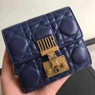 Dior French "Dioraddict" Flap Wallet in Cannage Lambskin Blue 2017