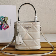 Prada Small Quilted Leather Panier Bucket Bag 1BA217 White 2020