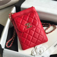 Chanel Quilted Lambskin Phone Holder Clutch with Chain and Coin Purse AP1191 Red 2020