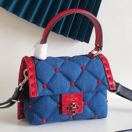 Valentino Denim Candystud Small Top handle Bag Blue/Red 2019