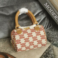 Celine Mini Boston Bag in Textile Canvas with Triomphe Embroidery Fox Red 2021