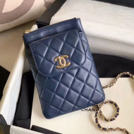 Chanel Quilted Lambskin Phone Holder Clutch with Chain and Coin Purse AP1191 Navy Blue 2020