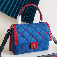 Valentino Denim Candystud Medium Top handle Bag Blue/Red 2019