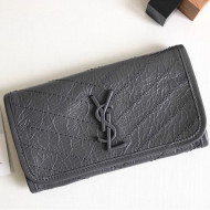 Saint Laurent Niki Large Flap Wallet in Crinkled Vintage Leather 583552 Dark Grey 2019