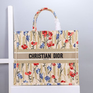 Dior Large Book Tote Bag in Hibiscus Embroidery Beige 2021