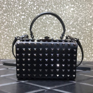 Valentino Rockstud Alcove Grainy Calfskin Box Bag with All-Over Studs All Black 2021 4400