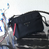 Prada Studded Strap Black Nylon Bag 1BC167 Red 2021