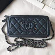 Chanel CC Filigree Metallic Grained Leather Clutch with Chain Green 2018