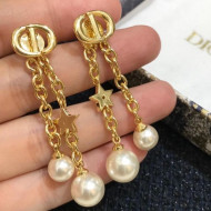 Dior Petit CD Pearl Chain Earrings Gold 2020