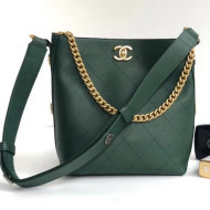 Chanel Button Up Calfskin & Grosgrain Small Hobo Handbag A57573 Green 2018
