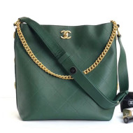 Chanel Button Up Calfskin & Grosgrain Large Hobo Handbag A57576 Green 2018