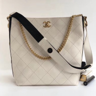 Chanel Button Up Calfskin & Grosgrain Large Hobo Handbag A57576 Ivory 2018