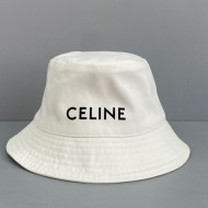 Celine Canvas Bucket Hat with CELINE Print White 2021