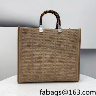 Fendi Sunshine Medium Shopper Tote Bag in Beige Texture FF Fabric 2021 8528