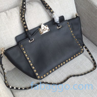 Valentino Smooth Calfskin Rockstud Small Tote Bag 1085 Black/Gold 2020