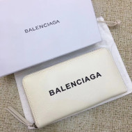 Balenciaga Everyday Logo Calfskin Zip Around Wallet White 2017