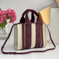 Chloe Small Woody Canvas Tote Bag with Strap Burgundy 2022 N7666